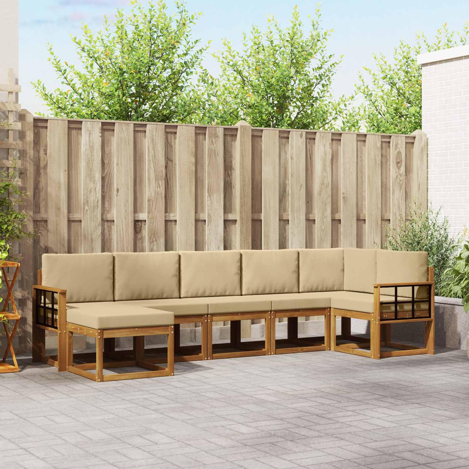 Sofa Sæt 7 stk Naturlig og Beige Soli Akacietræ og polyester
