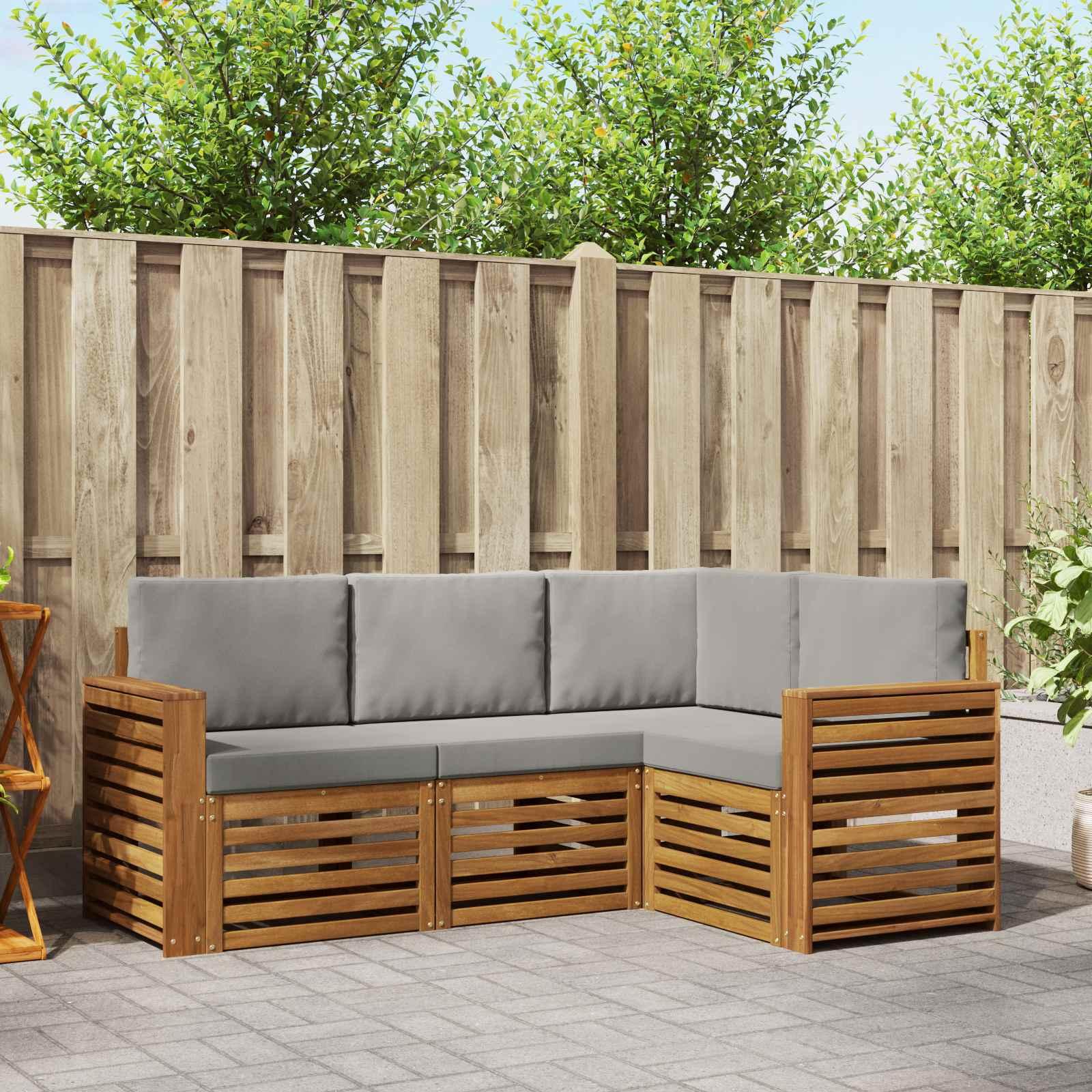 Sofasæt til terrasse med puder - naturlig/lys grå, massivt akacietræ, 4 dele