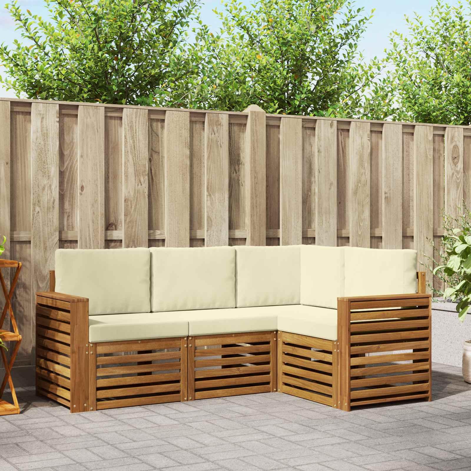 Sofasæt til terrasse - 4 dele i massivt akacietræ, naturlig/fløde