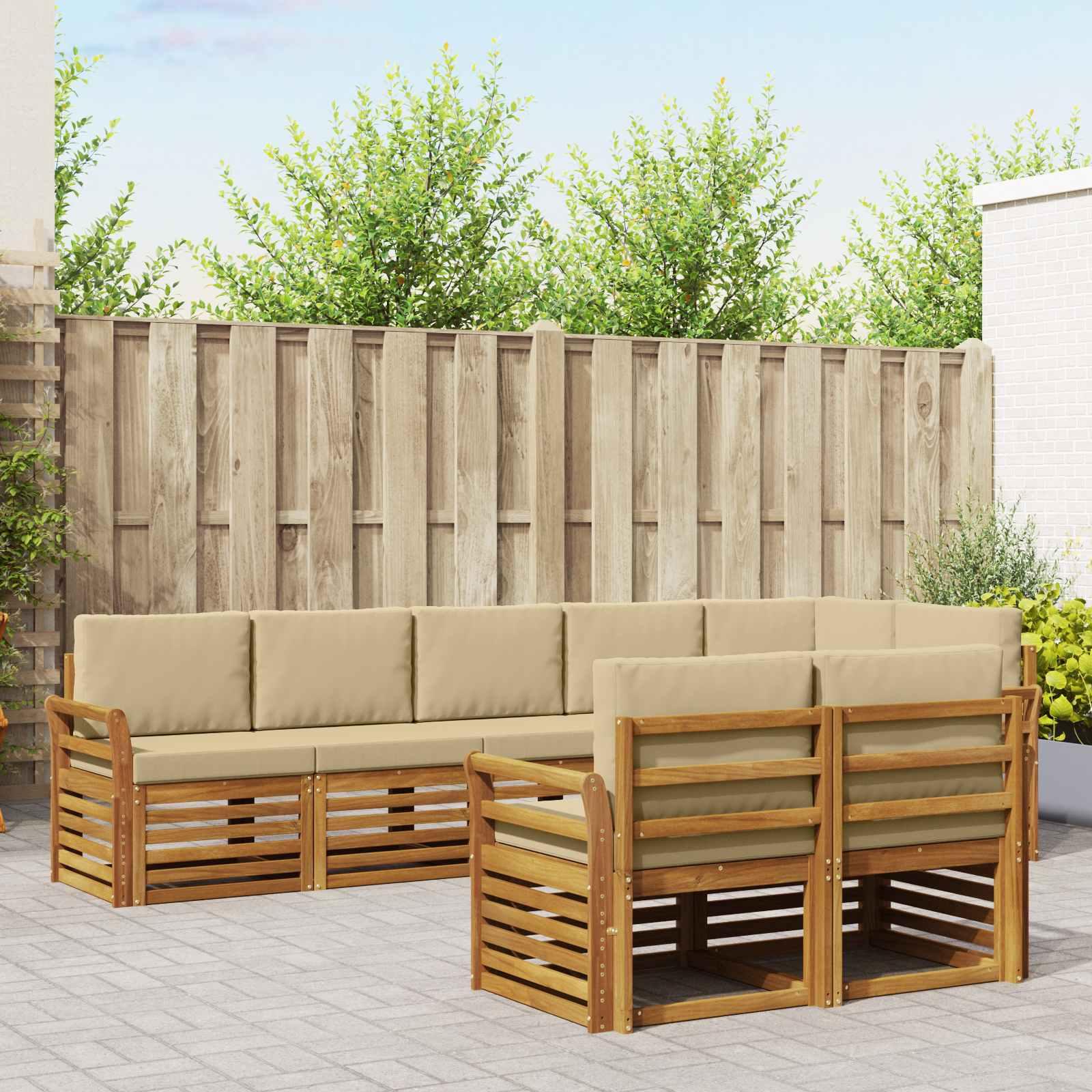 Sofasæt 8 Dele Massivt Akacietræ - Naturlig og beige / Kurvet