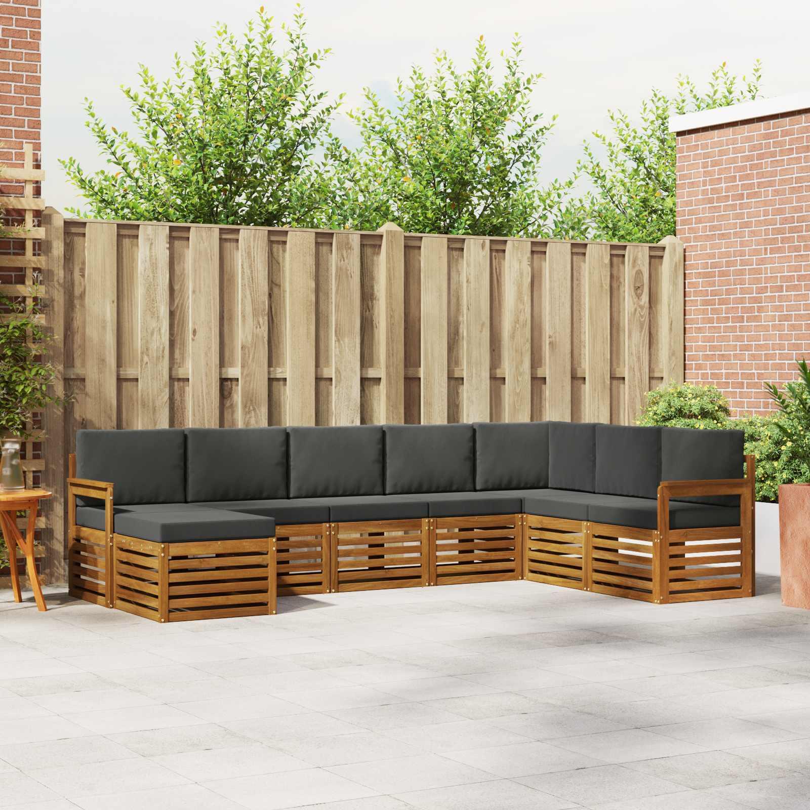 Sofasæt 8 Dele Massivt Akacietræ - Naturlig og antracit / Åben ramme