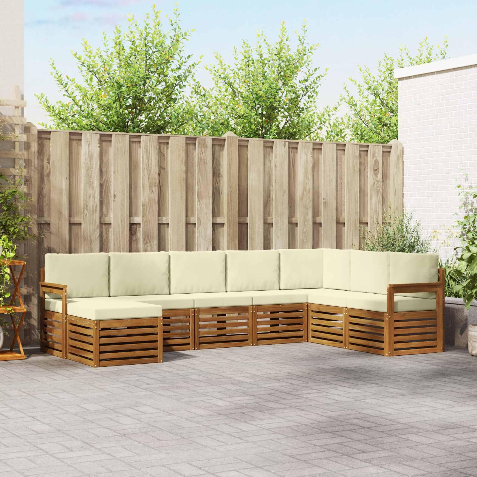 Sofasæt 8 Dele Massivt Akacietræ - Natur og cremefarvet / Åben ramme