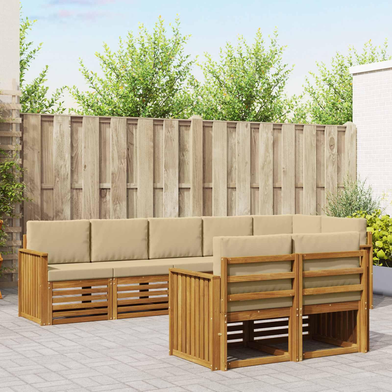 Sofasæt 8 Dele Massivt Akacietræ - Naturlig og beige / Skinne