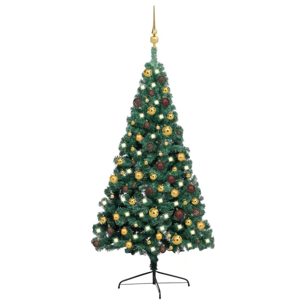 Billede af Kunstigt halvt juletræ med lys og kuglesæt 120 cm grøn hos Boligcenter.dk