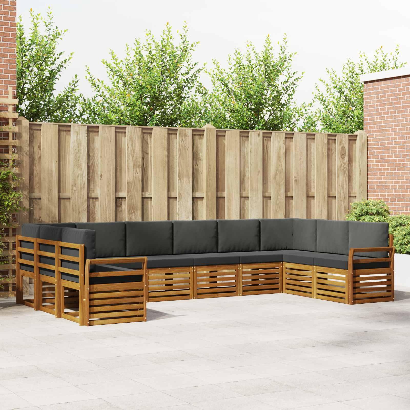 Sofasæt 10 Dele Massivt Akacietræ - Naturlig og antracit / Kurvet
