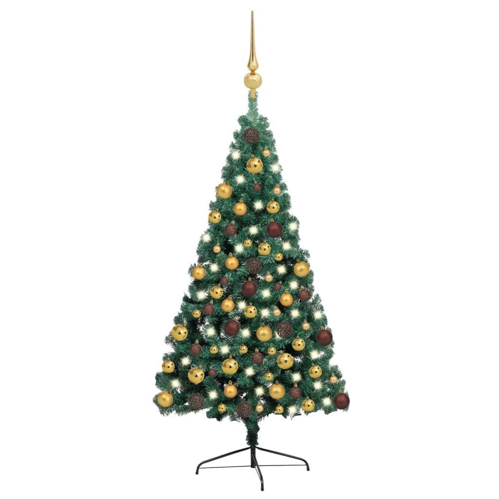 Billede af Kunstigt halvt juletræ med lys og kuglesæt 180 cm grøn hos Boligcenter.dk