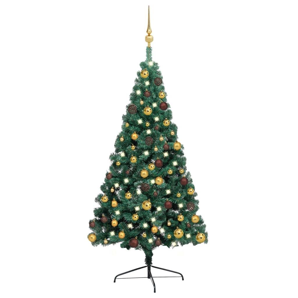 Billede af Kunstigt halvt juletræ med lys og kuglesæt 240 cm grøn hos Boligcenter.dk