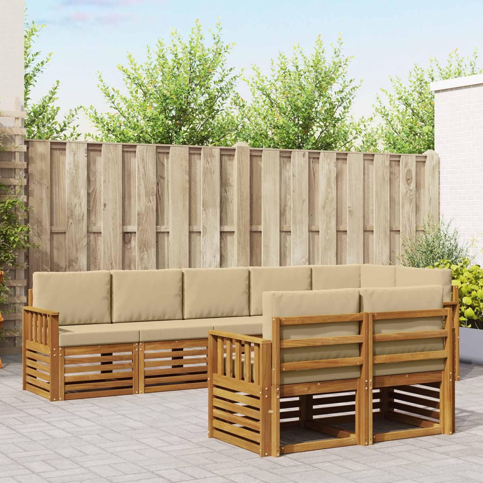 Sofasæt 8 Dele Massivt Akacietræ - Naturlig og beige / Lodrette lameller