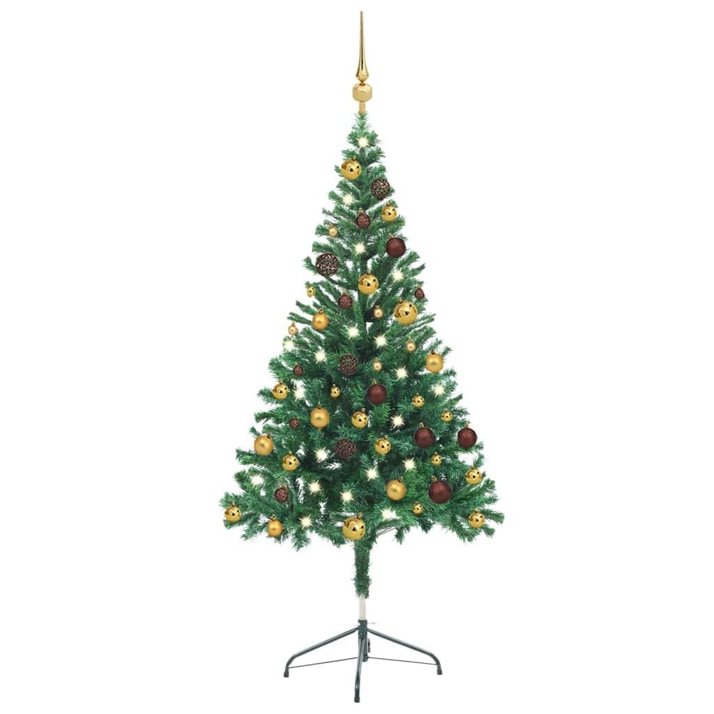 Billede af Kunstigt juletræ med lys og kuglesæt 150 cm 380 grene