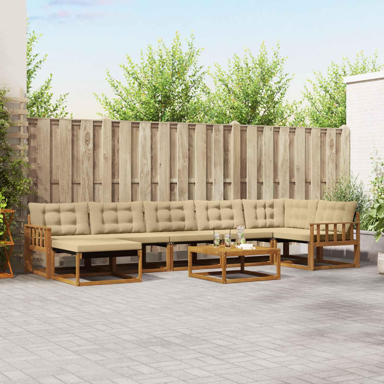 Udendørs sofagruppe i akacietræ - 22 dele, naturlig/beige
