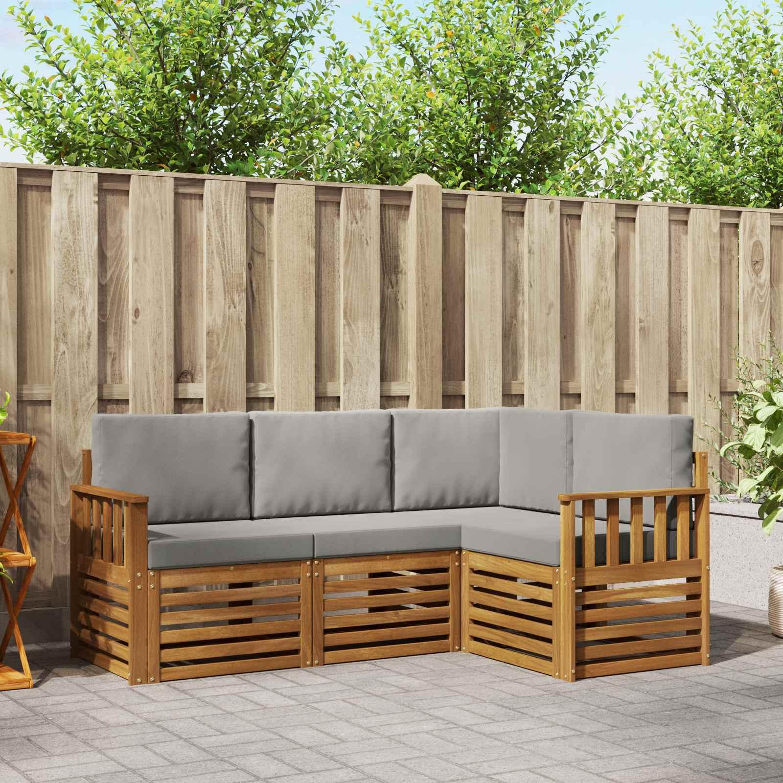 Sofasæt til terrasse med puder - naturlig/lysegrå i massivt akacietræ, 4 dele