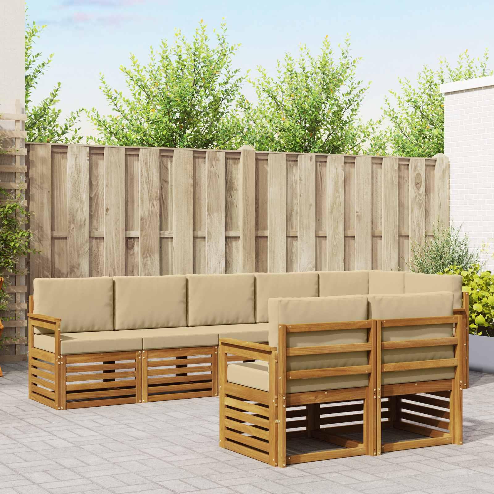 Sofasæt 8 Dele Massivt Akacietræ - Naturlig og beige / Åben ramme