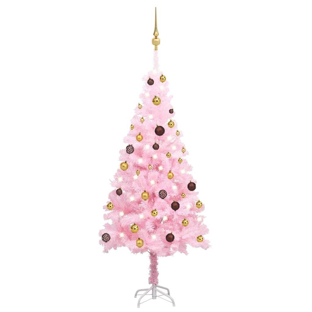 Billede af Kunstigt juletræ med lys og kuglesæt 150 cm PVC lyserød