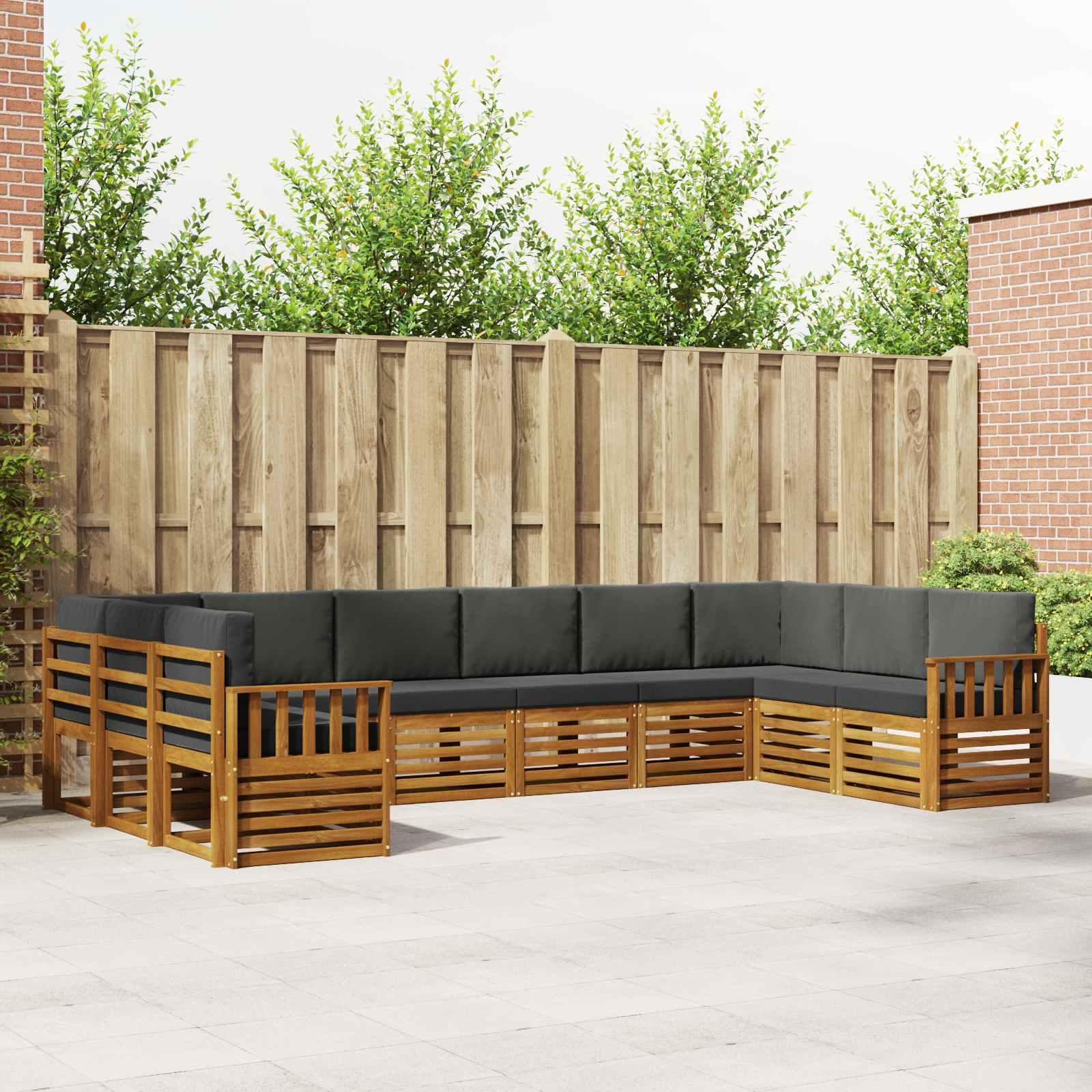 Sofasæt 10 Dele Massivt Akacietræ - Naturlig og antracit / Lodrette lameller