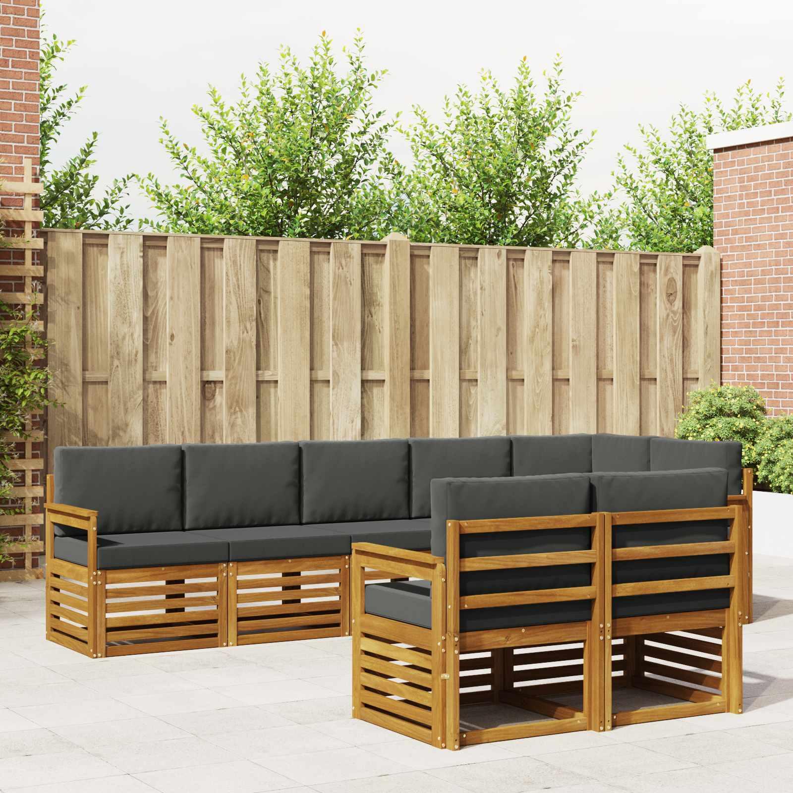 Sofasæt 8 Dele Massivt Akacietræ - Naturlig og antracit / Åben ramme