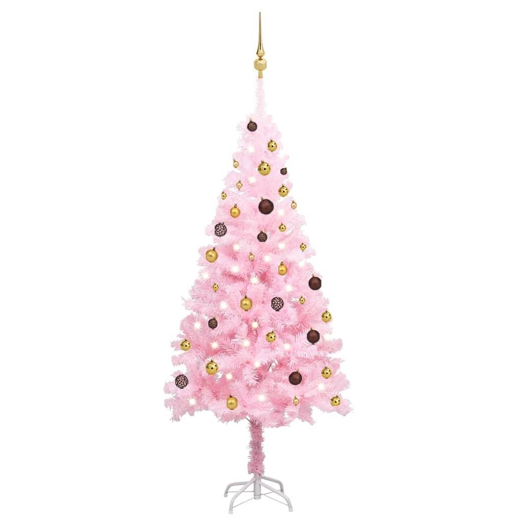 Kunstigt juletræ med lys og kuglesæt 180 cm PVC lyserød