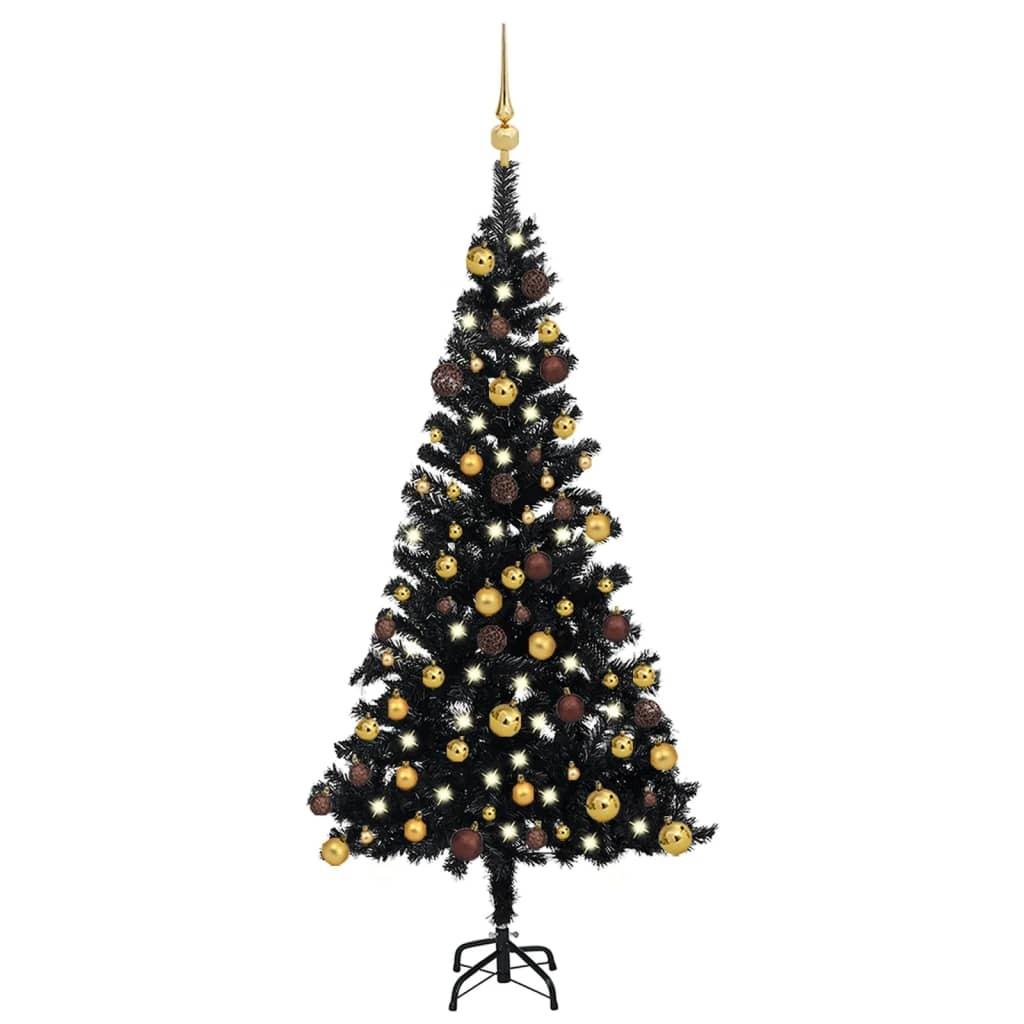 Kunstigt juletræ med lys og kuglesæt 120 cm PVC sort