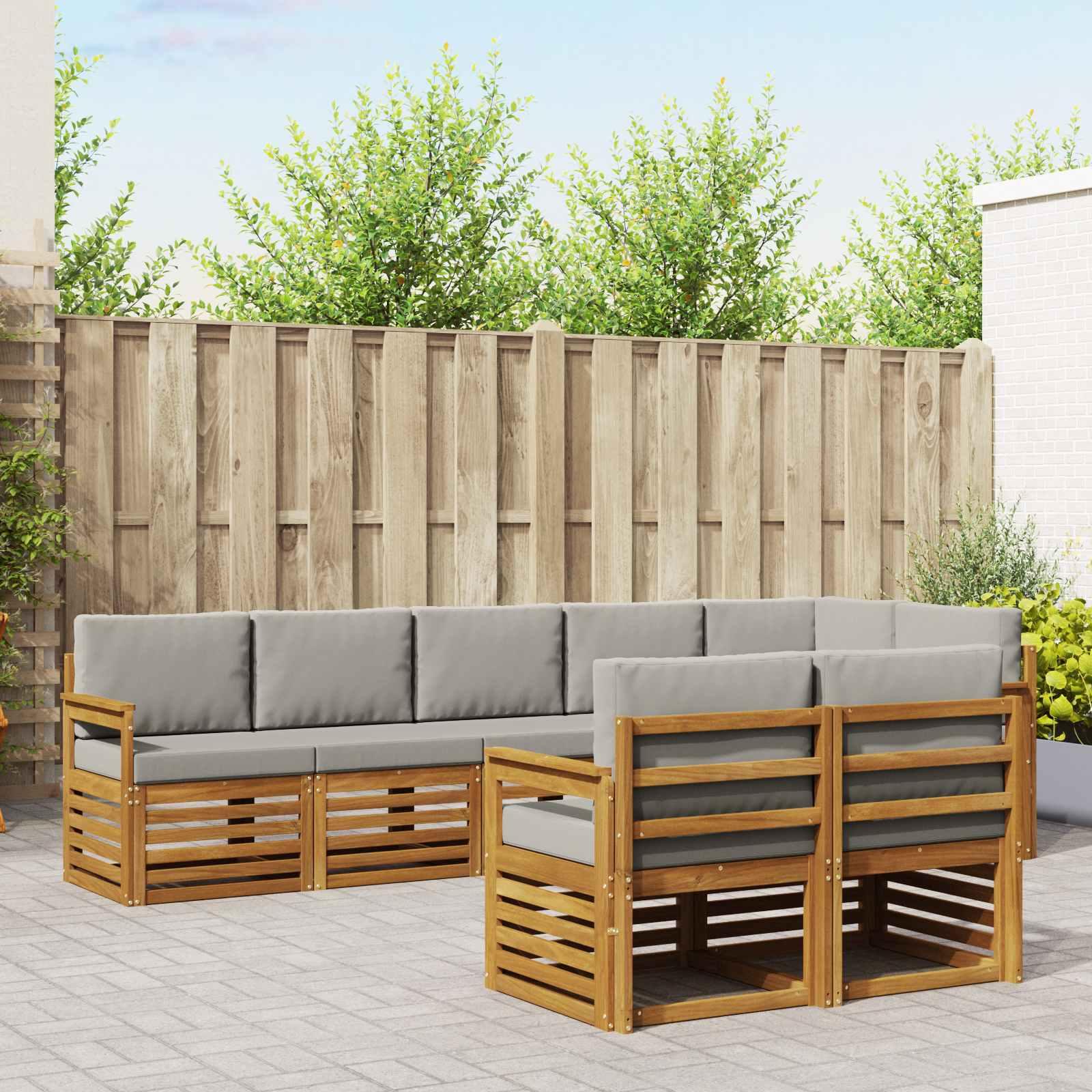 Sofasæt 8 Dele Massivt Akacietræ - Naturlig og lys grå / Åben ramme
