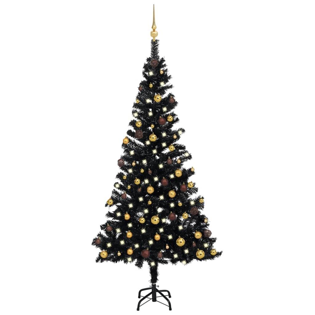 Kunstigt juletræ med lys og kuglesæt 150 cm PVC sort