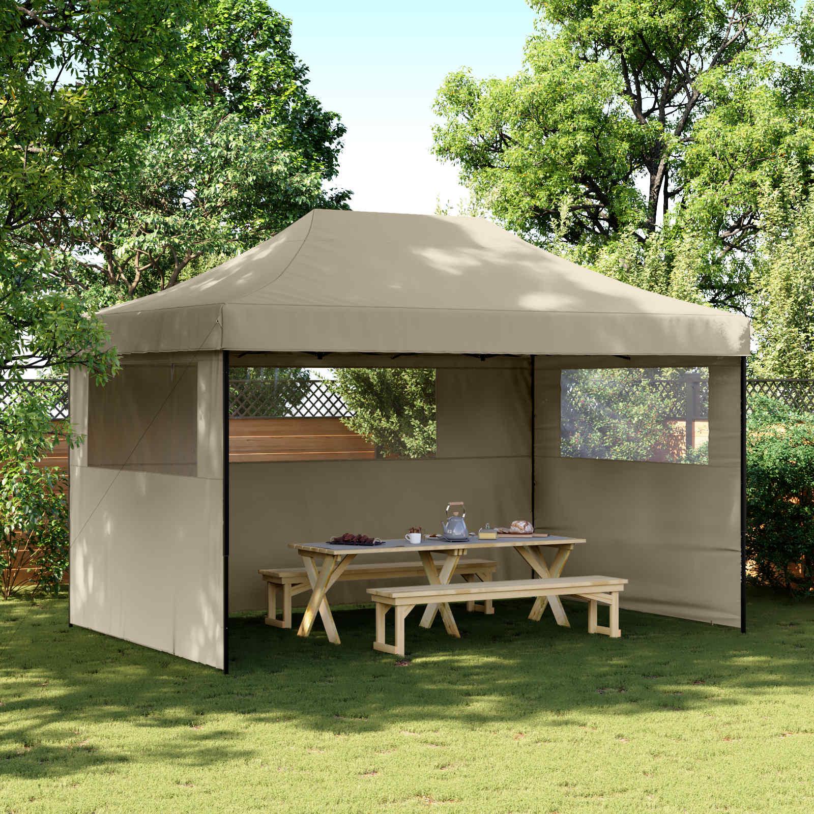 Foldbart Telt Pop-Up 3 X 4,5 M - Gråbrun / med 2 sidevægge