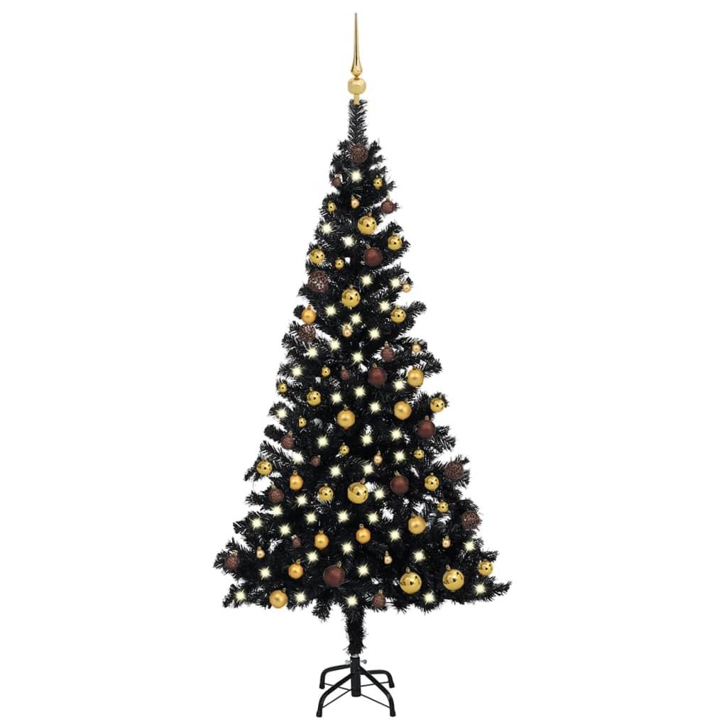 Billede af Kunstigt juletræ med lys og kuglesæt 180 cm PVC sort