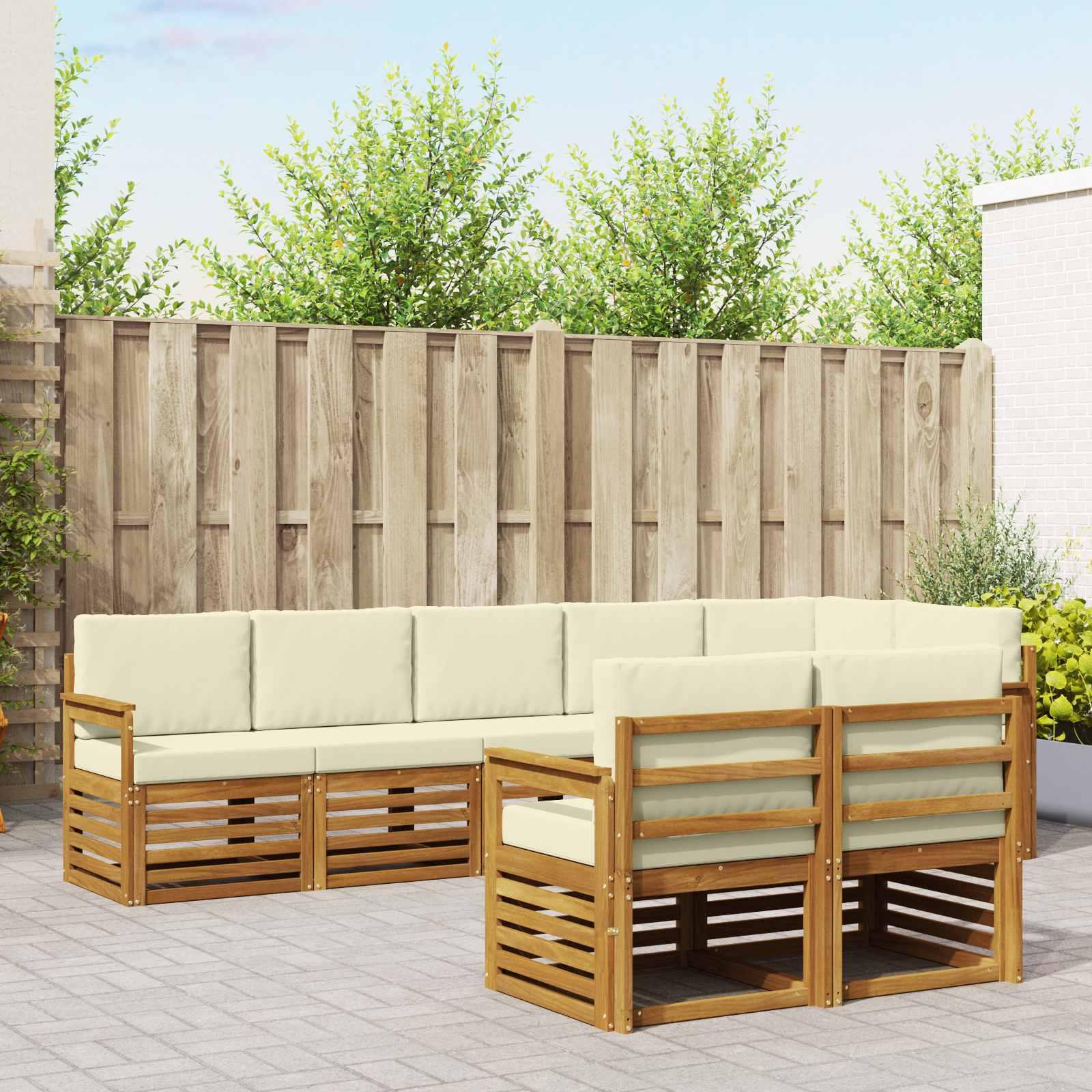 Sofasæt 8 Dele Massivt Akacietræ - Natur og cremefarvet / Åben ramme