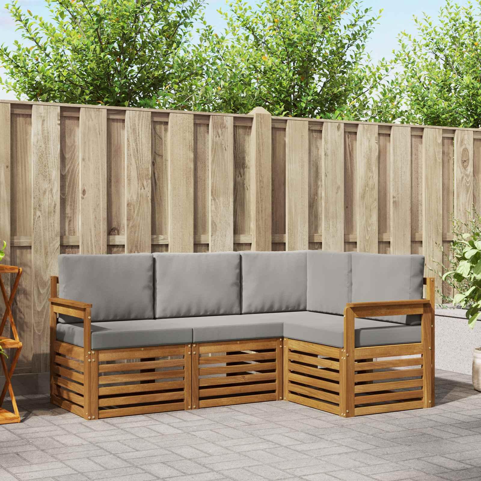 Sofasæt til terrasse - 4 dele med puder, naturlig/lys grå, massivt akacietræ