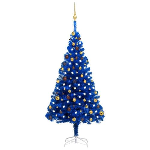 Kunstigt juletræ med lys og kuglesæt 180 cm PVC blå