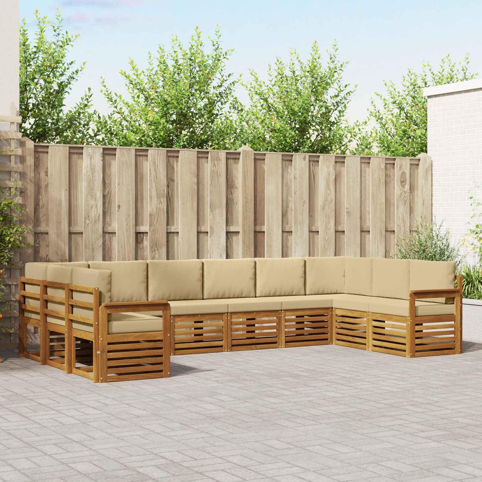 Sofasæt 10 Dele Massivt Akacietræ - Naturlig og beige / Åben ramme