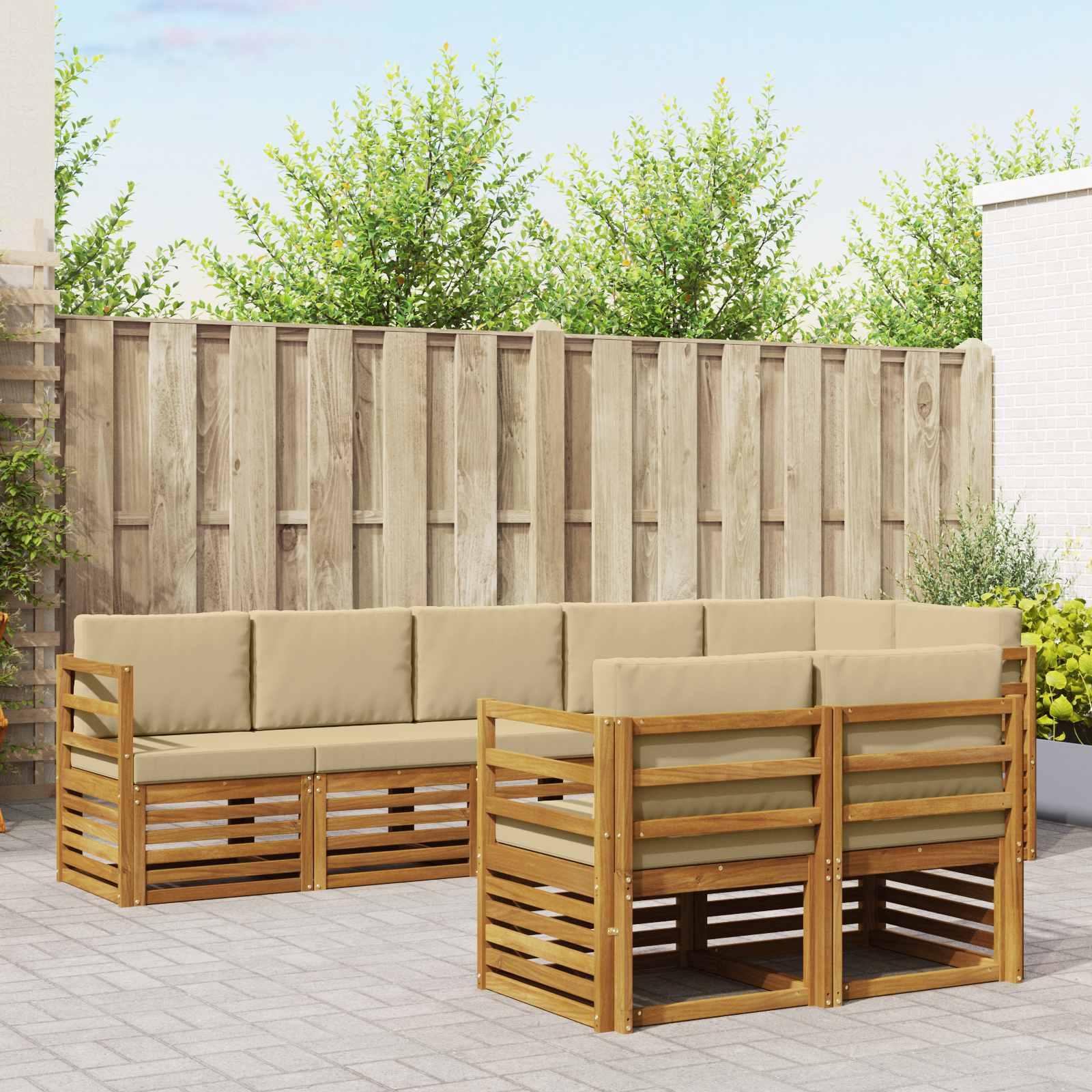 Sofasæt 8 Dele Massivt Akacietræ - Naturlig og beige / horisontale lameller