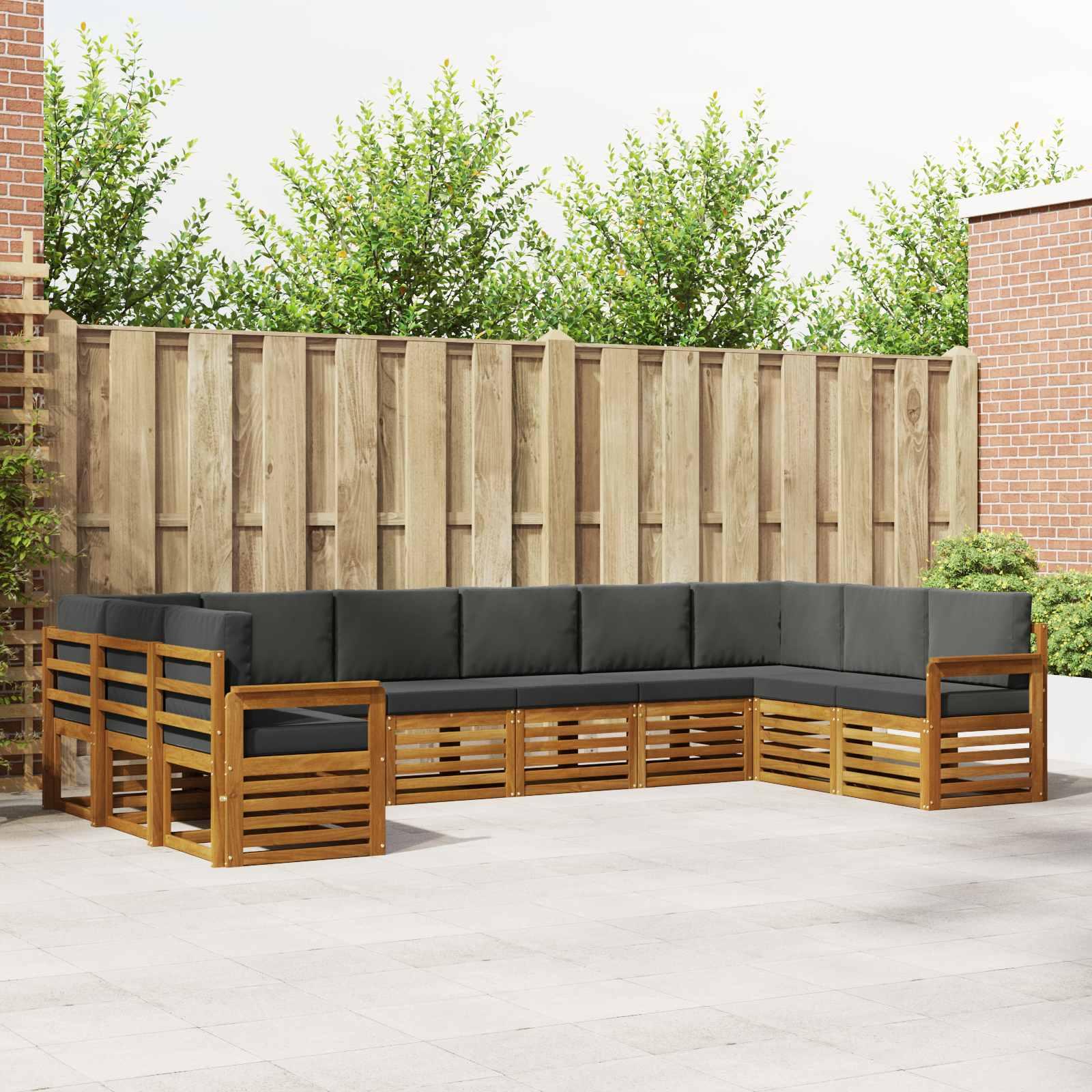 Sofasæt 10 Dele Massivt Akacietræ - Naturlig og antracit / Åben ramme