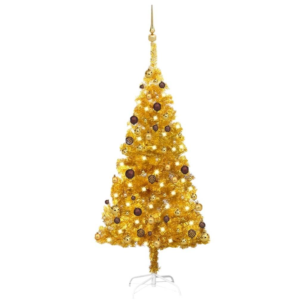 Se Kunstigt juletræ med lys og kuglesæt 150 cm PET guldfarvet hos Boligcenter.dk