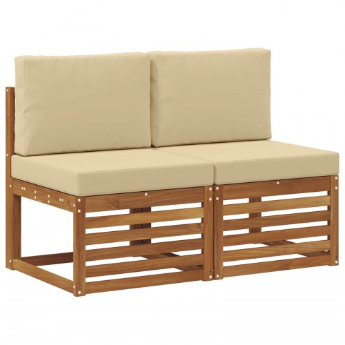 2 Stk Udendørs Mellem Sofa Massivt Akacietræ Naturfarvet