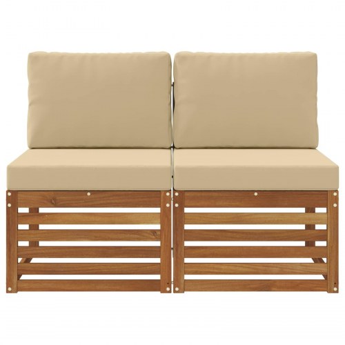 2 Stk Udendørs Mellem Sofa Massivt Akacietræ Naturfarvet