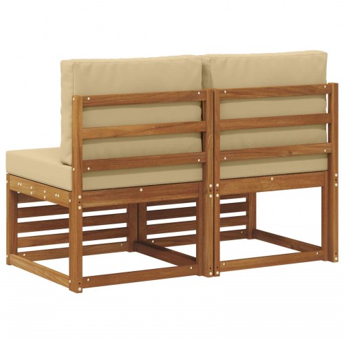 2 Stk Udendørs Mellem Sofa Massivt Akacietræ Naturfarvet
