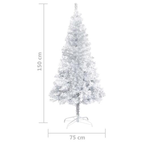 Kunstigt juletræ med lys og kuglesæt 150 cm PET sølvfarvet