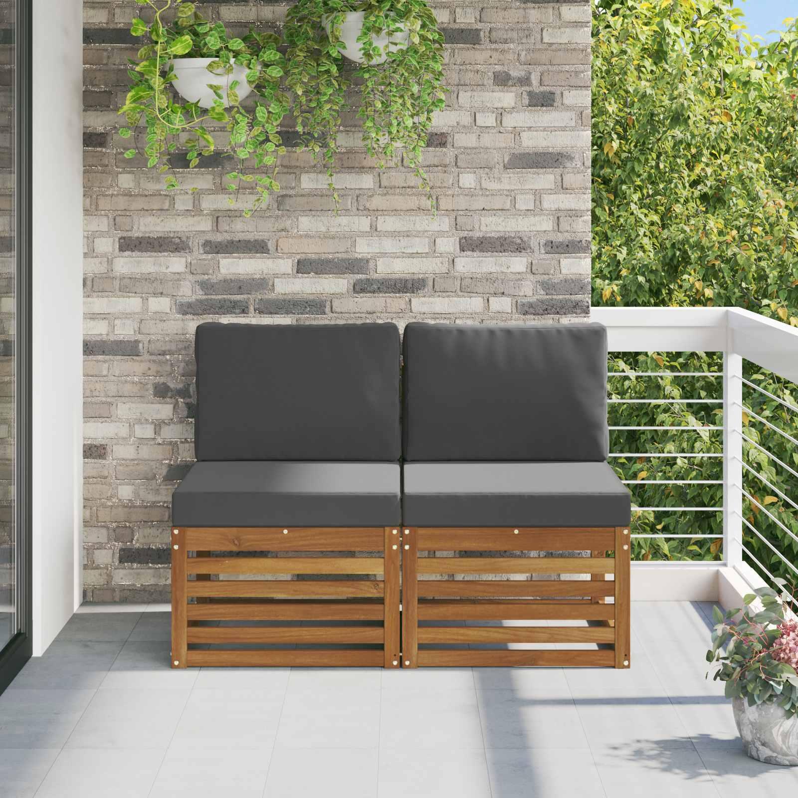 2 Stk Udendørs Mellem Sofa Massivt Akacietræ Naturfarvet