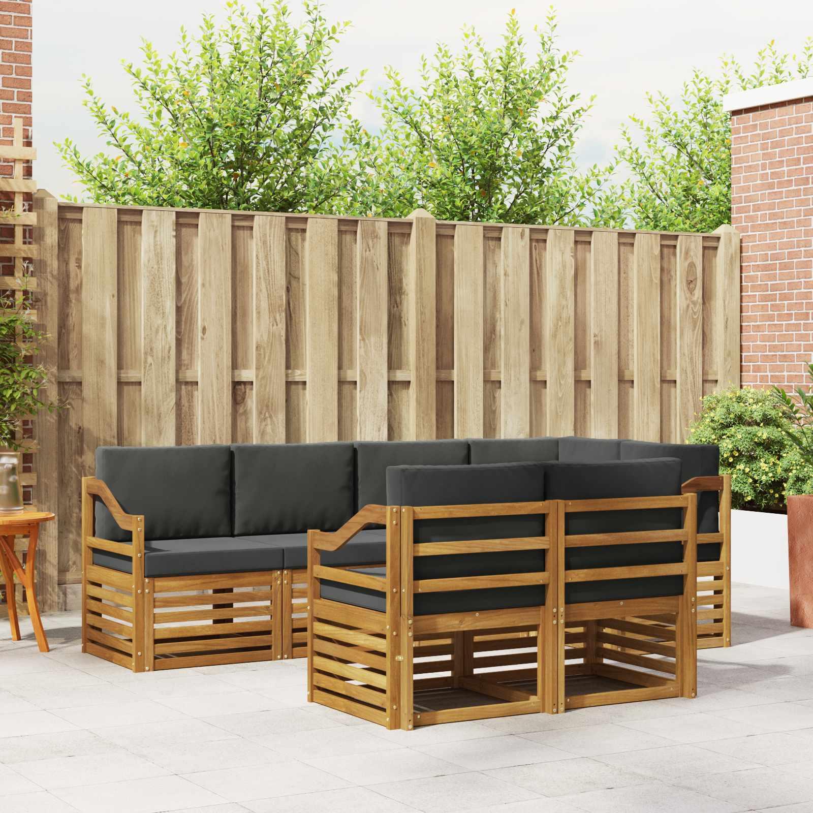 Sofasæt 7 Dele Massivt Akacietræ - Naturlig og antracit / Skrå