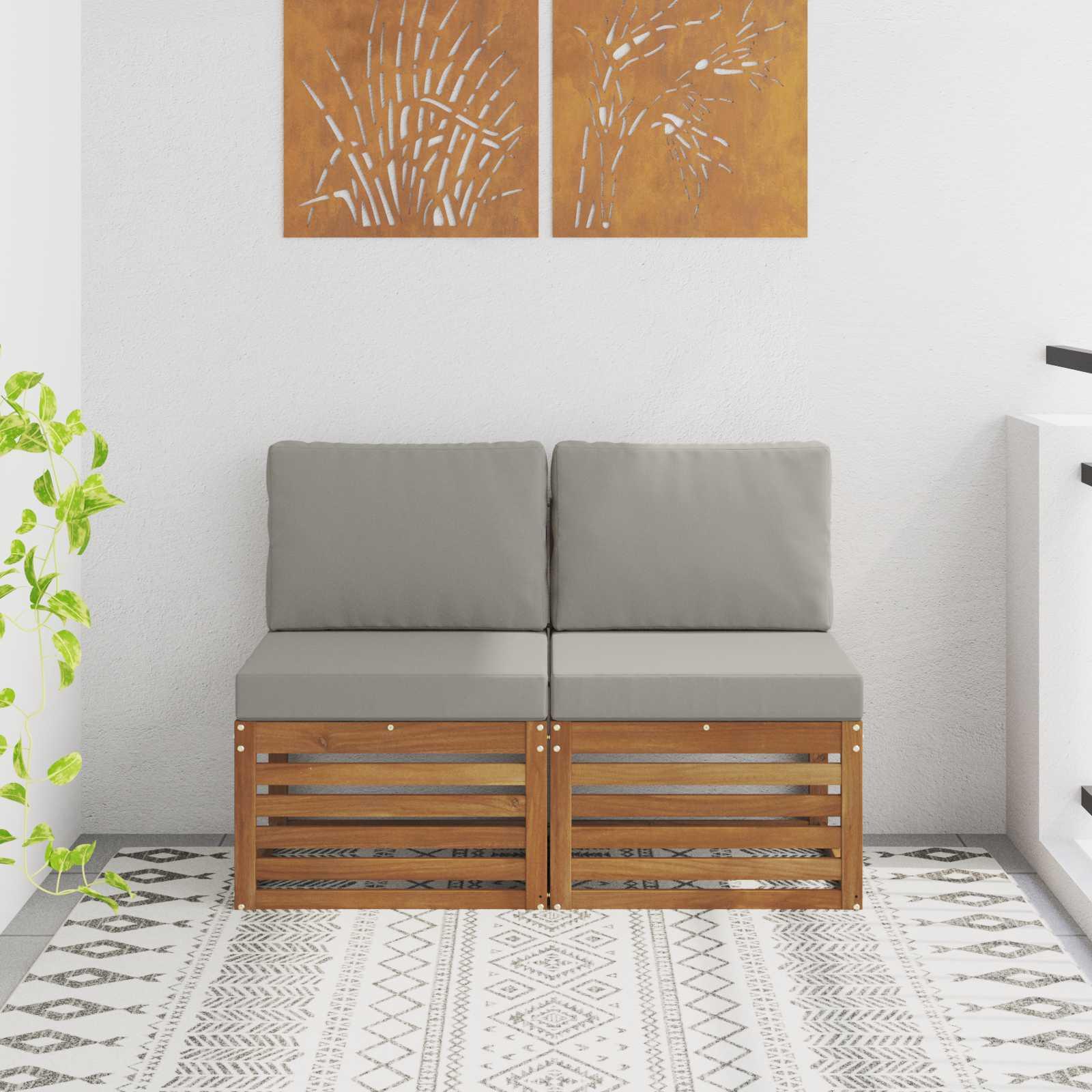 Udendørs Massivt Akacietræ 59 X 59 X 37 Cm - Naturfarvet og lysegrå / 2x midterdel