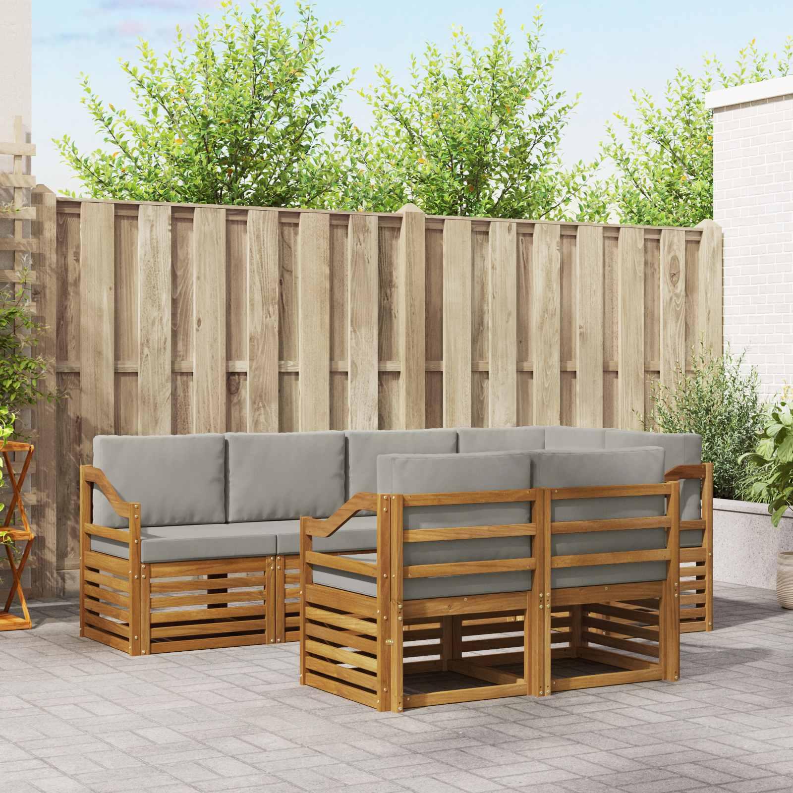 Sofasæt 7 Dele Massivt Akacietræ - Naturfarvet og lysegrå / Skrå