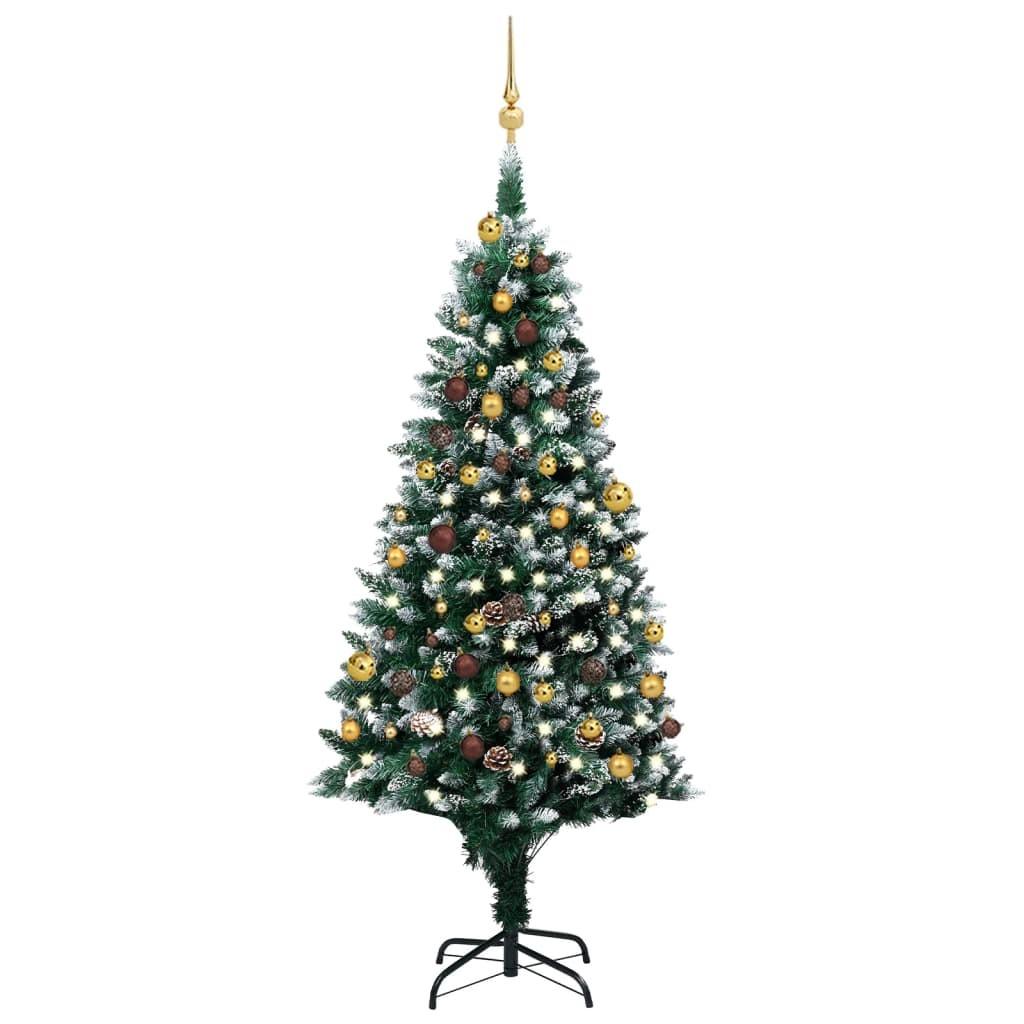 Billede af Juletræ med sne + lys + julekugler og grankogler 180 cm