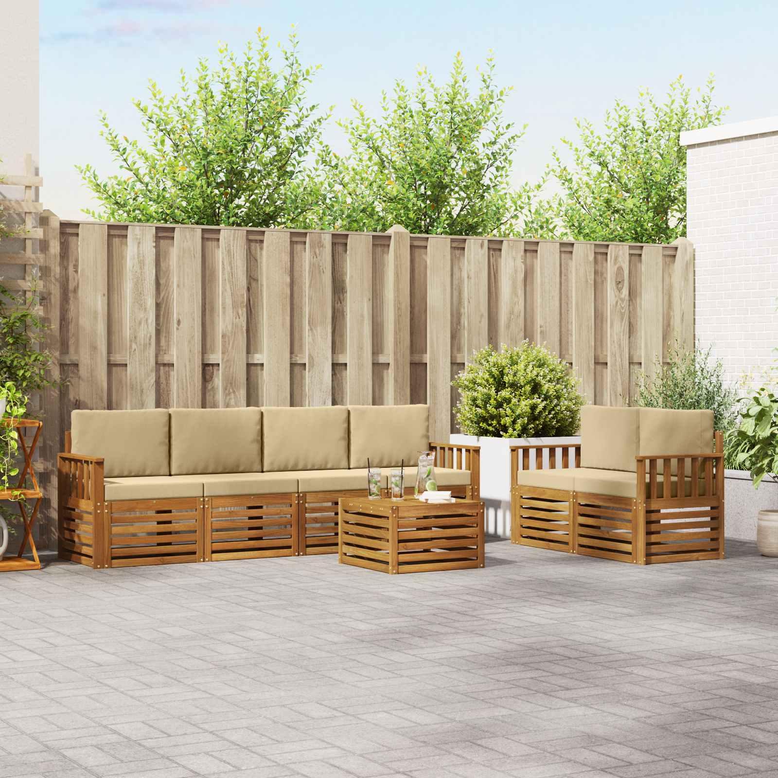 Sofasæt med pude 7 stk Naturlig og Beige Massivt Akacietræ