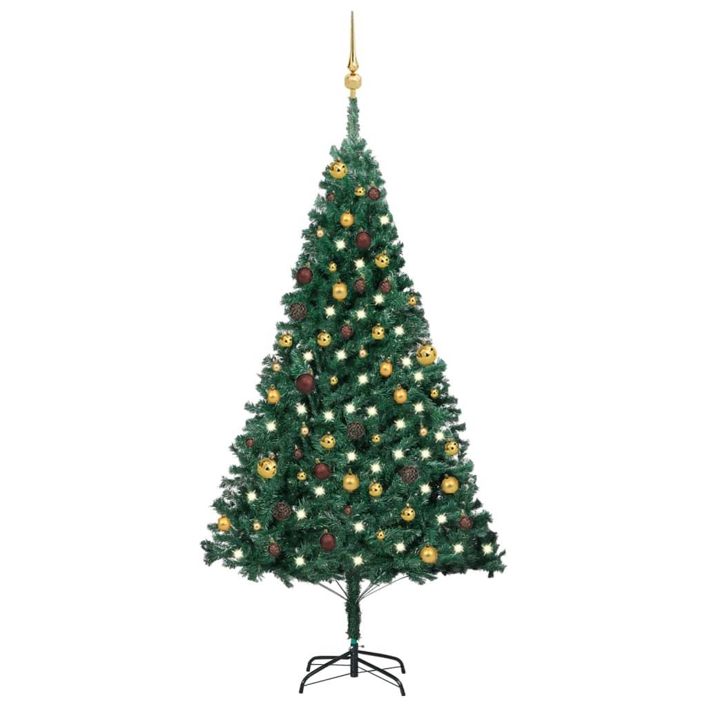 Billede af Kunstigt juletræ med lys og kuglesæt 180 cm PVC grøn hos Boligcenter.dk