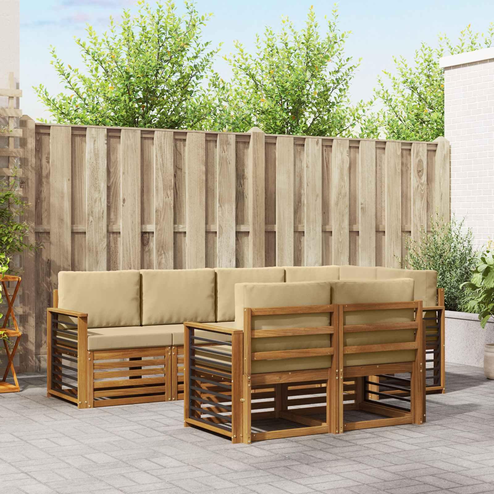 Sofasæt 7 Dele Massivt Akacietræ - Naturlig og beige / egnet til lejlighed
