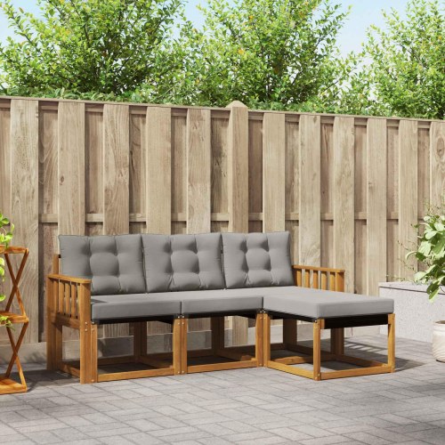 Udendørs sofagruppe med pude 4 stk Naturlig og Lys Grå