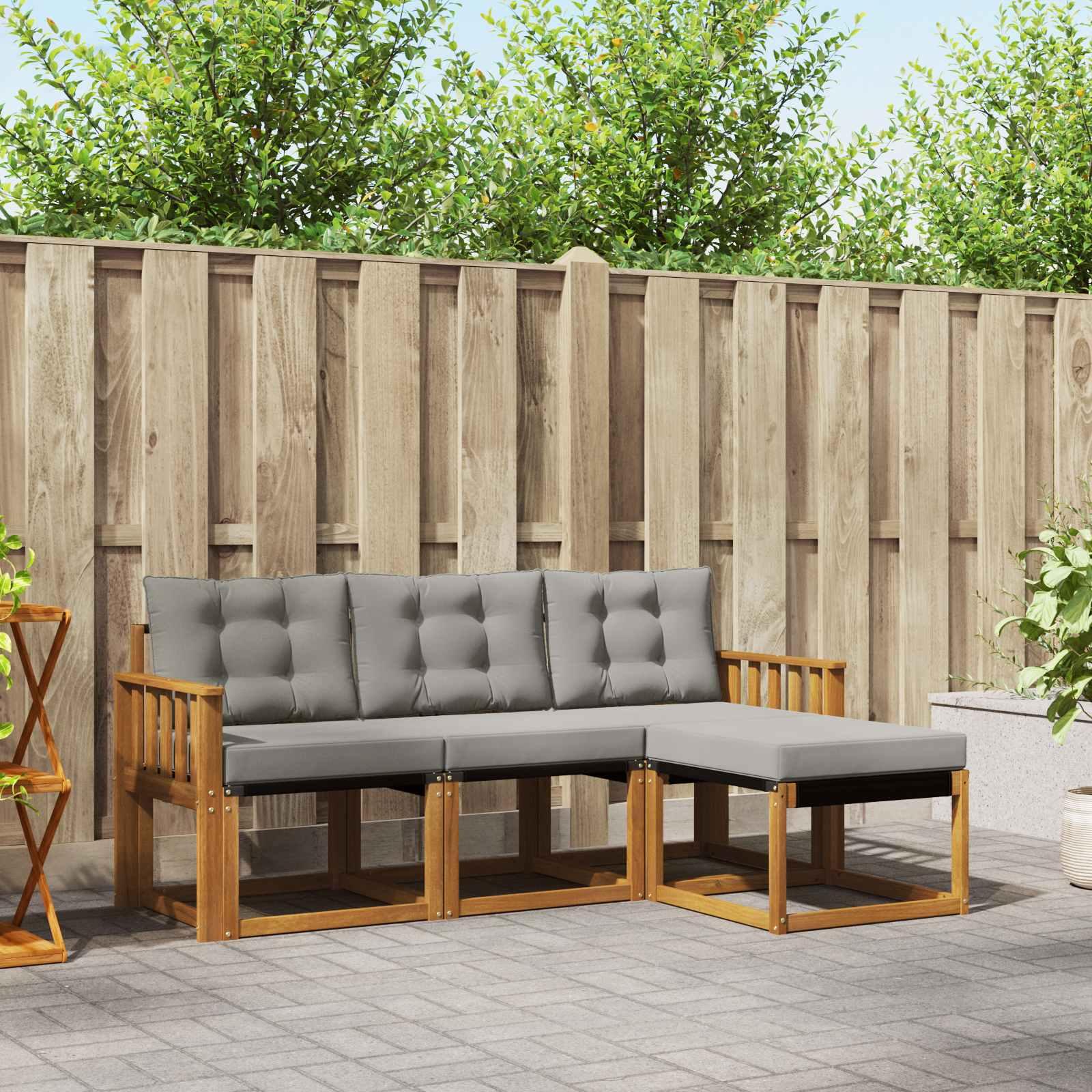 Udendørs sofagruppe med pude 4 stk Naturlig og Lys Grå