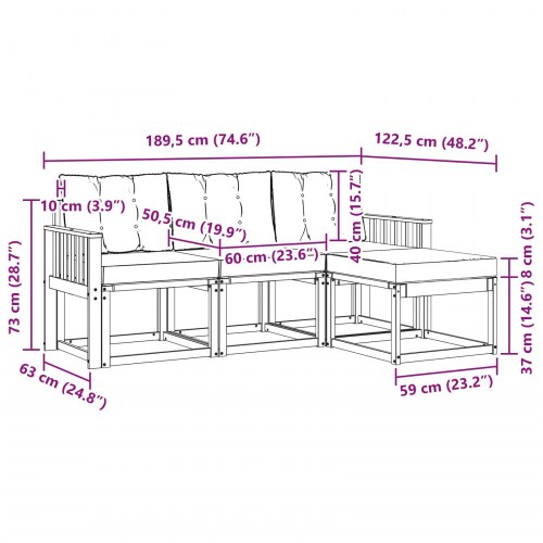 Udendørs sofagruppe med pude 4 stk Naturlig og Lys Grå