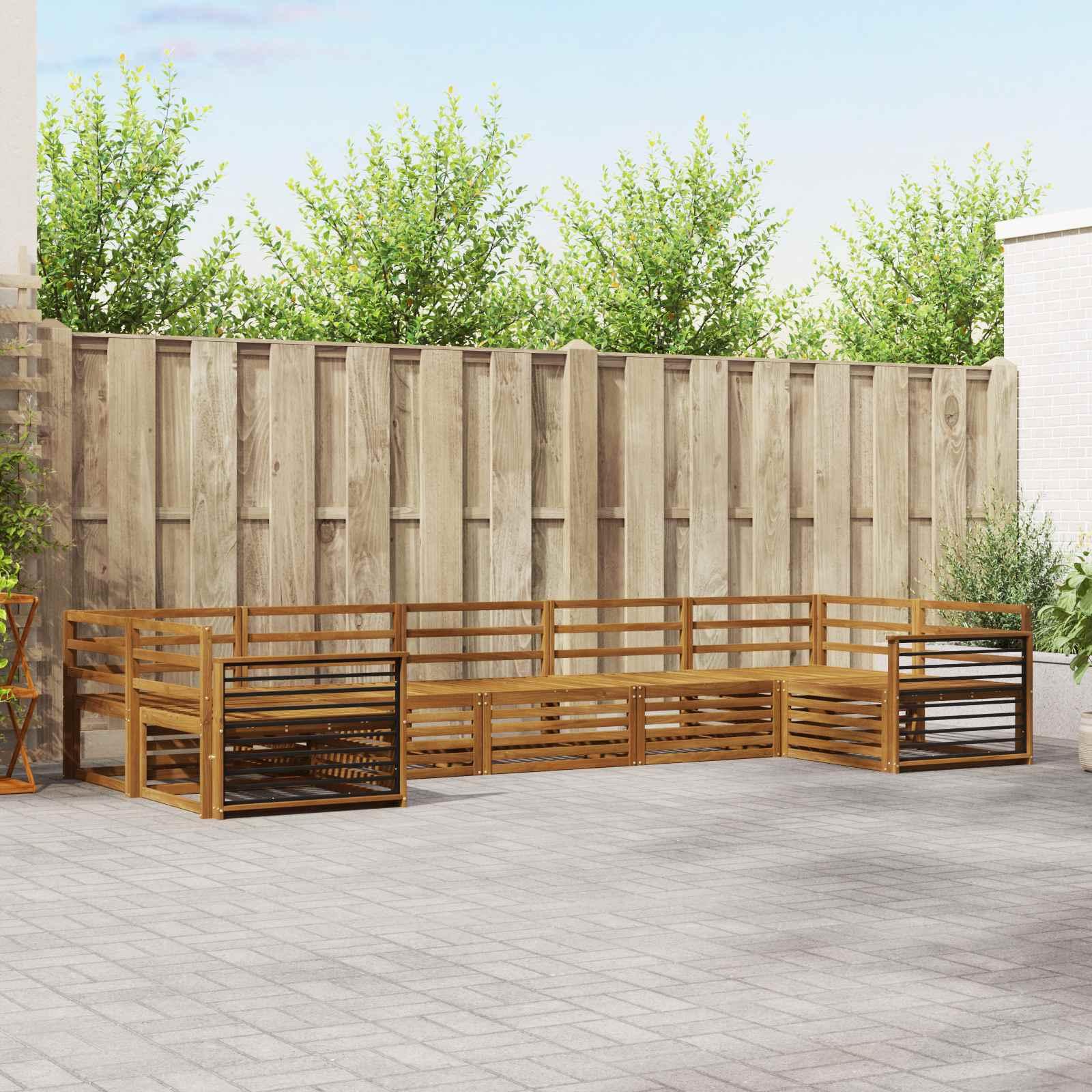 Sofasæt i massivt akacietræ - 7 dele, naturfarvet, modulært loungesæt til have og terrasse