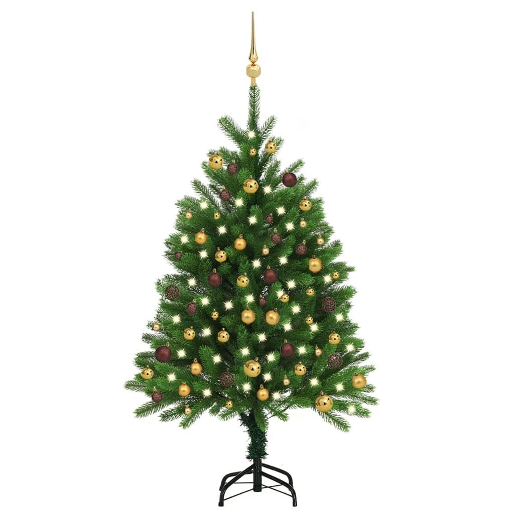 Kunstigt juletræ med lys og kuglesæt 120 cm grøn