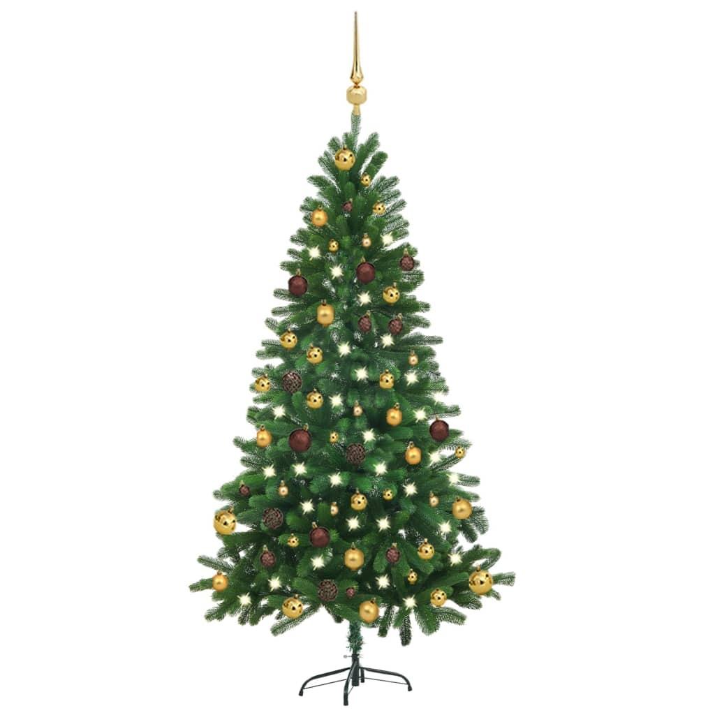 Kunstigt juletræ med lys og kuglesæt 150 cm grøn